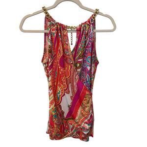 Cache Halter Top Women's Size Small Y2K Gold Chain Detail Pink Blue 90s Pink